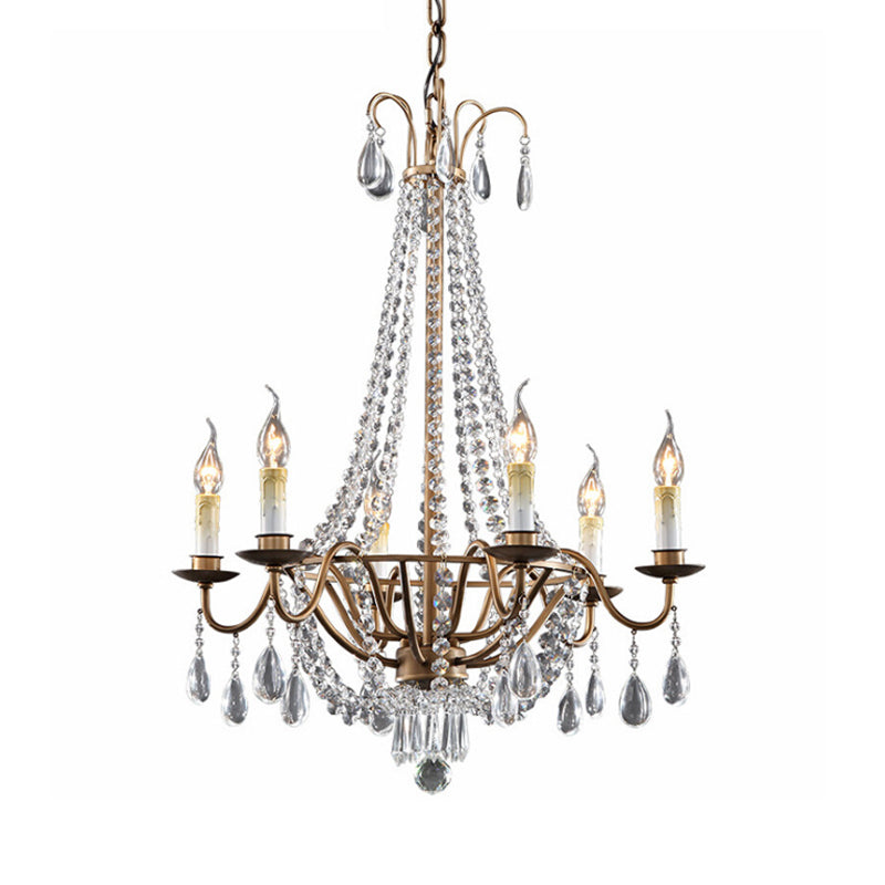 Draping Bead Crystal Chandelier Lighting 6 Lights Corridor Pendant Light Fixture in Brown Clearhalo 'Ceiling Lights' 'Chandeliers' Lighting' options 328786