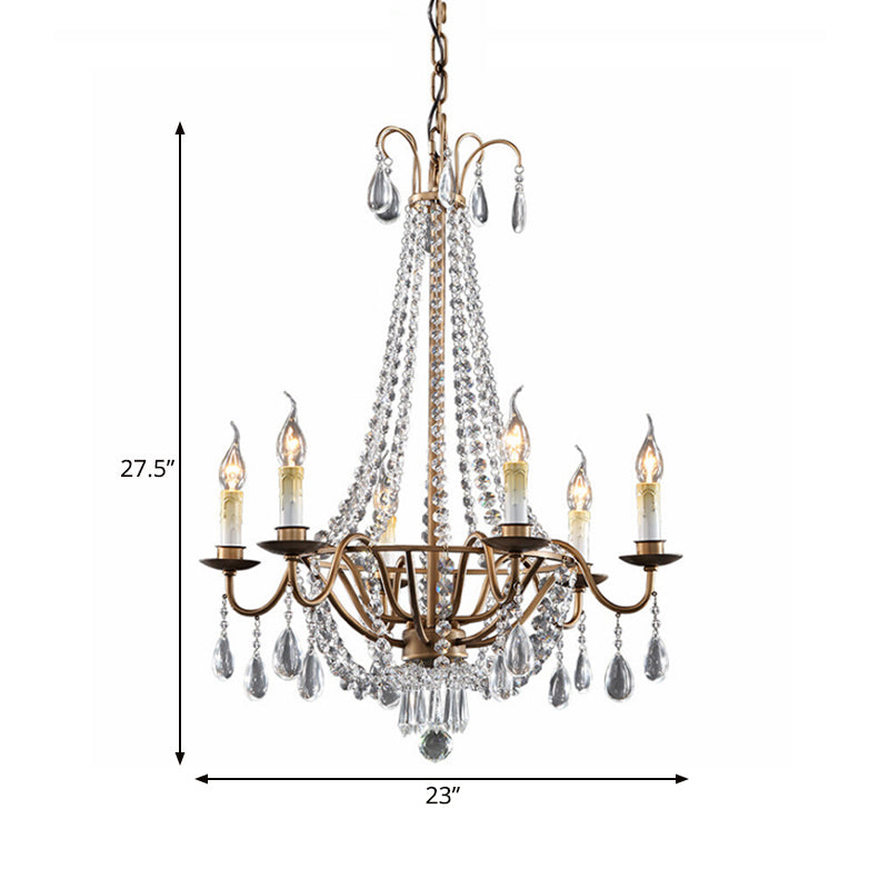 Draping Bead Crystal Chandelier Lighting 6 Lights Corridor Pendant Light Fixture in Brown Clearhalo 'Ceiling Lights' 'Chandeliers' Lighting' options 328787