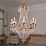 Candle Living Room Chandelier Lamp Countryside Crystal 8 Lights Brass Pendant Ceiling Light Clearhalo 'Ceiling Lights' 'Chandeliers' Lighting' options 328794