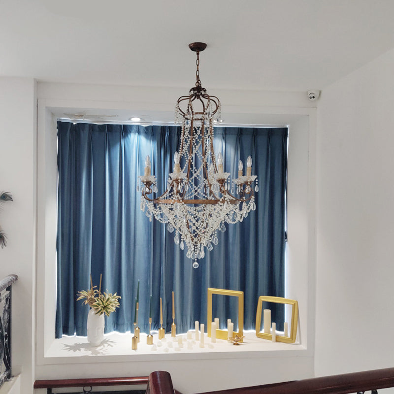 Candle Living Room Chandelier Lamp Countryside Crystal 8 Lights Brass Pendant Ceiling Light Clearhalo 'Ceiling Lights' 'Chandeliers' Lighting' options 328795