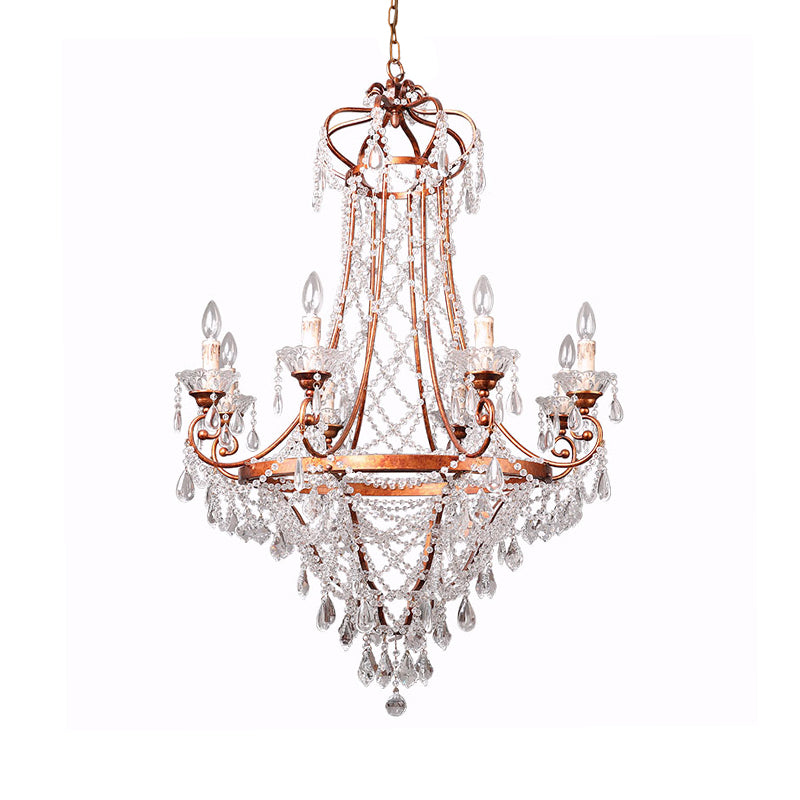 Candle Living Room Chandelier Lamp Countryside Crystal 8 Lights Brass Pendant Ceiling Light Clearhalo 'Ceiling Lights' 'Chandeliers' Lighting' options 328796