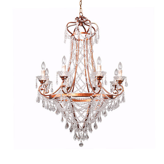 Candle Living Room Chandelier Lamp Countryside Crystal 8 Lights Brass Pendant Ceiling Light Clearhalo 'Ceiling Lights' 'Chandeliers' Lighting' options 328796