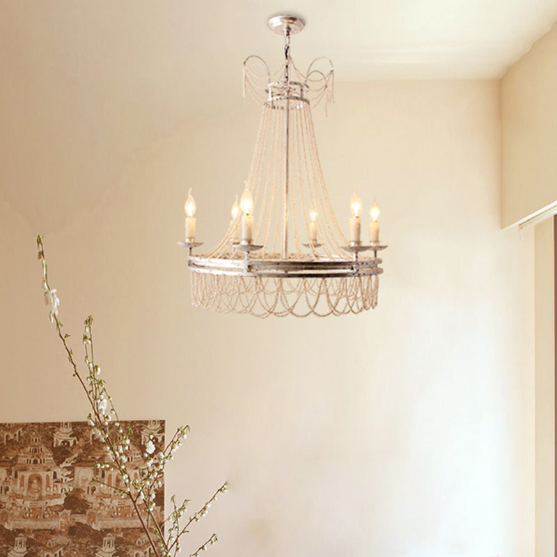 Distressed White 6 Lights Pendant Chandelier Rustic Crystal Candle-Style Suspension Lighting Clearhalo 'Ceiling Lights' 'Chandeliers' Lighting' options 328806