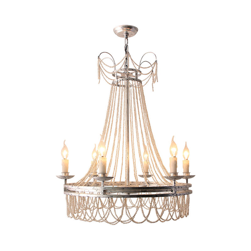 Distressed White 6 Lights Pendant Chandelier Rustic Crystal Candle-Style Suspension Lighting Clearhalo 'Ceiling Lights' 'Chandeliers' Lighting' options 328809