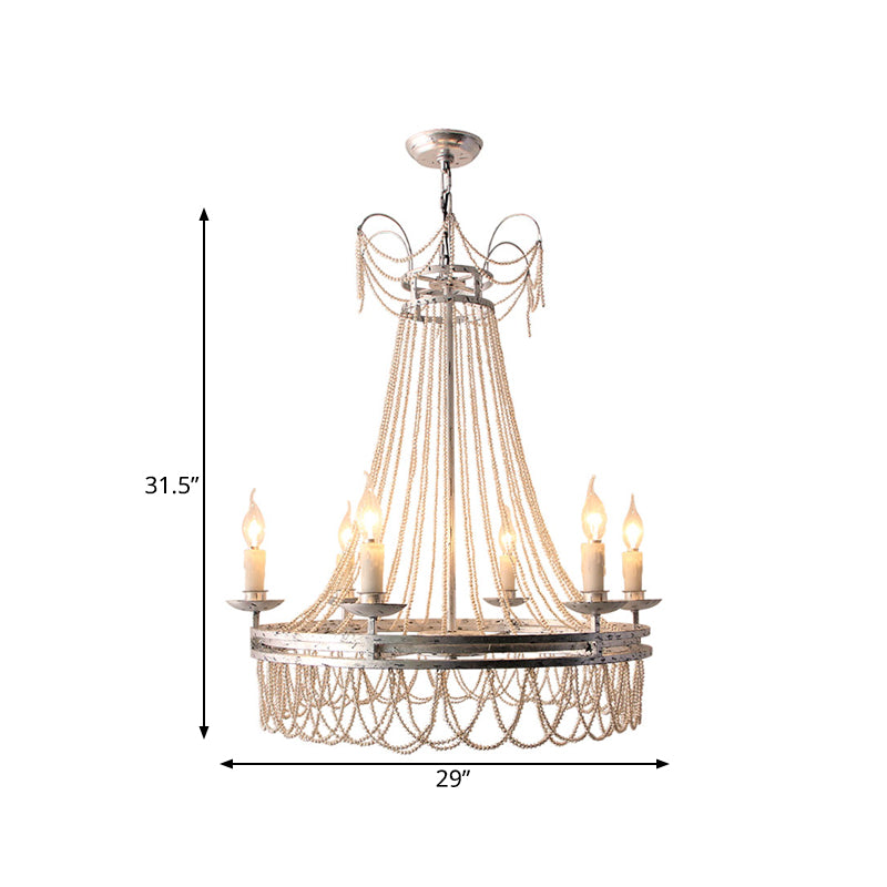 Distressed White 6 Lights Pendant Chandelier Rustic Crystal Candle-Style Suspension Lighting Clearhalo 'Ceiling Lights' 'Chandeliers' Lighting' options 328810