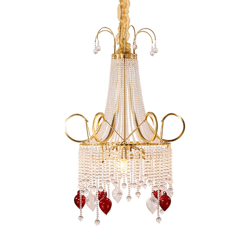 Gold Beaded Chandelier Pendant Light Rural Crystal 4 Lights Living Room Ceiling Hang Fixture Clearhalo 'Ceiling Lights' 'Chandeliers' Lighting' options 328814