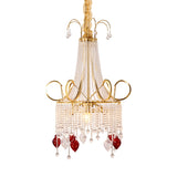 Gold Beaded Chandelier Pendant Light Rural Crystal 4 Lights Living Room Ceiling Hang Fixture Clearhalo 'Ceiling Lights' 'Chandeliers' Lighting' options 328814