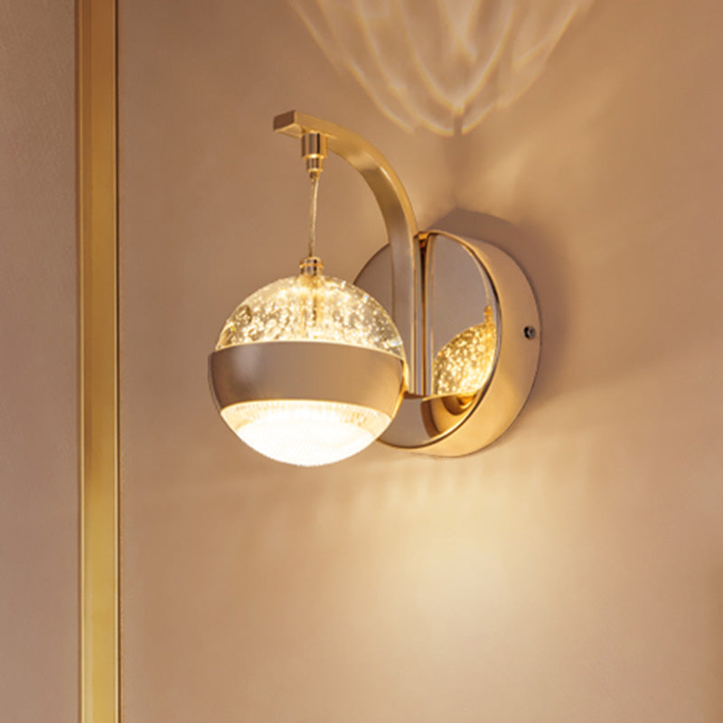 Bubble Crystal Globe Wall Lamp Minimalist 1/2-Bulb LED Bedroom Sconce Light Fixture in Gold 1.0 Gold A Clearhalo 'Wall Lamps & Sconces' 'Wall Lights' Lighting' 328816