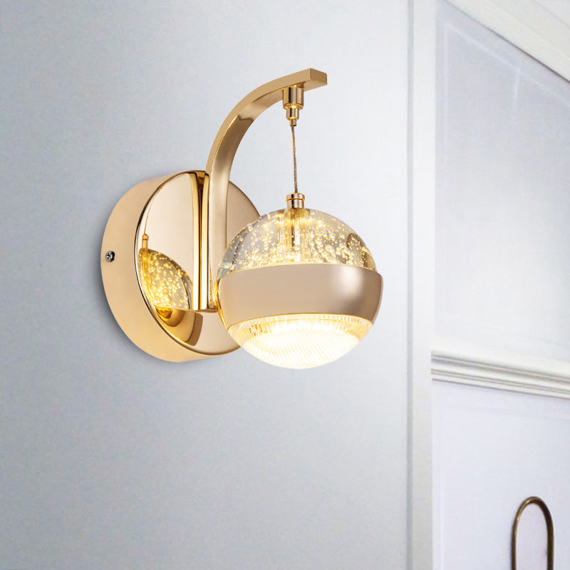 Bubble Crystal Globe Wall Lamp Minimalist 1/2-Bulb LED Bedroom Sconce Light Fixture in Gold Clearhalo 'Wall Lamps & Sconces' 'Wall Lights' Lighting' 328817