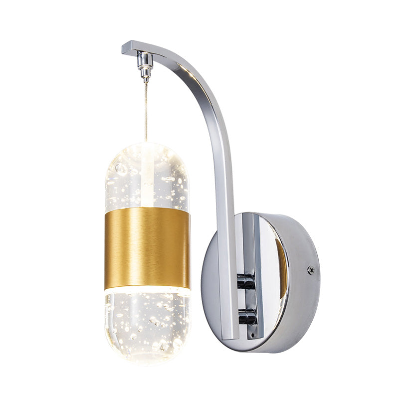 LED Metal Wall Sconce Traditionalist Gold Swooping Arm Bedroom Wall Mounted Light with Bubble Crystal Shade Clearhalo 'Wall Lamps & Sconces' 'Wall Lights' Lighting' 328843