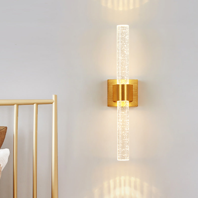 Linear Bedroom Wall Light Sconce Traditional Clear Bubble Crystal 1/2 Heads Gold LED Wall Lighting Fixture Clearhalo 'Wall Lamps & Sconces' 'Wall Lights' Lighting' 328875