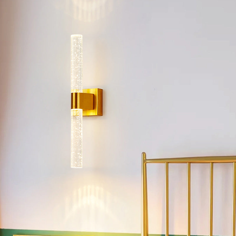 Linear Bedroom Wall Light Sconce Traditional Clear Bubble Crystal 1/2 Heads Gold LED Wall Lighting Fixture Clearhalo 'Wall Lamps & Sconces' 'Wall Lights' Lighting' 328876