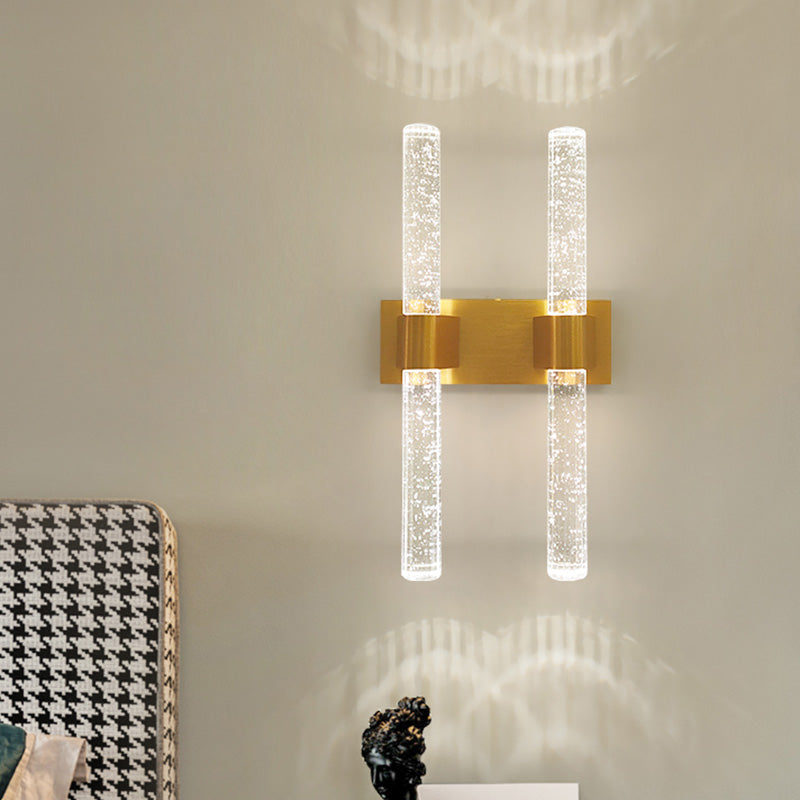 Linear Bedroom Wall Light Sconce Traditional Clear Bubble Crystal 1/2 Heads Gold LED Wall Lighting Fixture 2.0 Gold Clearhalo 'Wall Lamps & Sconces' 'Wall Lights' Lighting' 328879