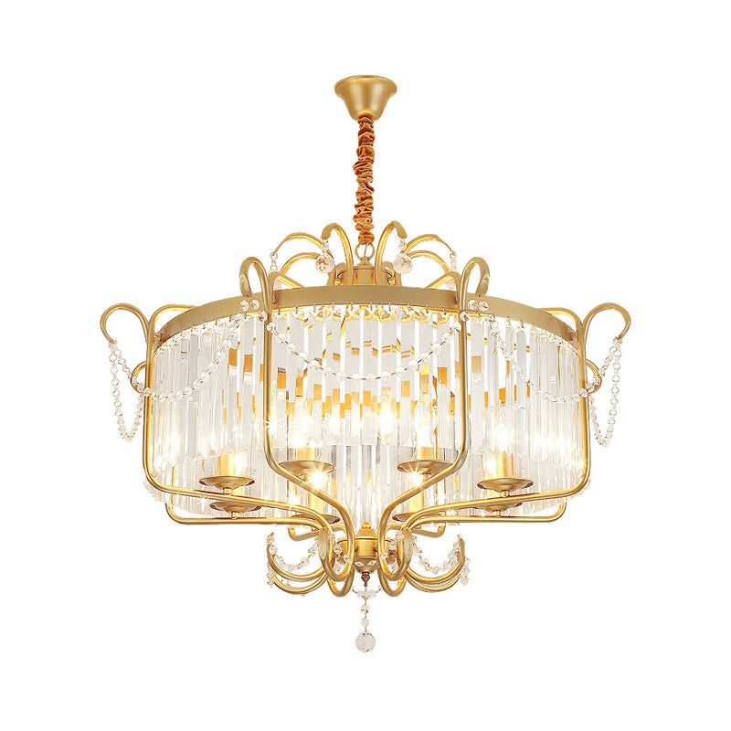 Minimalism Candelabra Ceiling Chandelier 6/8 Lights Crystal Pendant Light Fixture in Gold/Light Gold for Living Room Clearhalo 'Ceiling Lights' 'Chandeliers' Lighting' options 328885