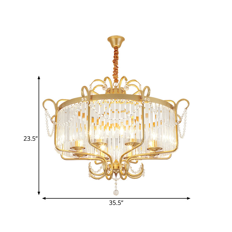 Minimalism Candelabra Ceiling Chandelier 6/8 Lights Crystal Pendant Light Fixture in Gold/Light Gold for Living Room Clearhalo 'Ceiling Lights' 'Chandeliers' Lighting' options 328886