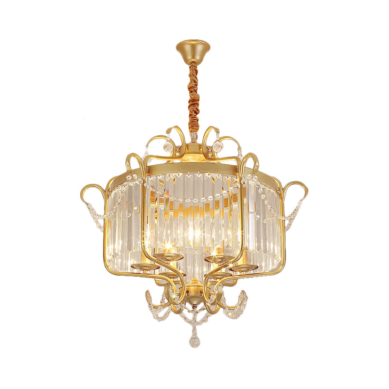 Minimalism Candelabra Ceiling Chandelier 6/8 Lights Crystal Pendant Light Fixture in Gold/Light Gold for Living Room Clearhalo 'Ceiling Lights' 'Chandeliers' Lighting' options 328892