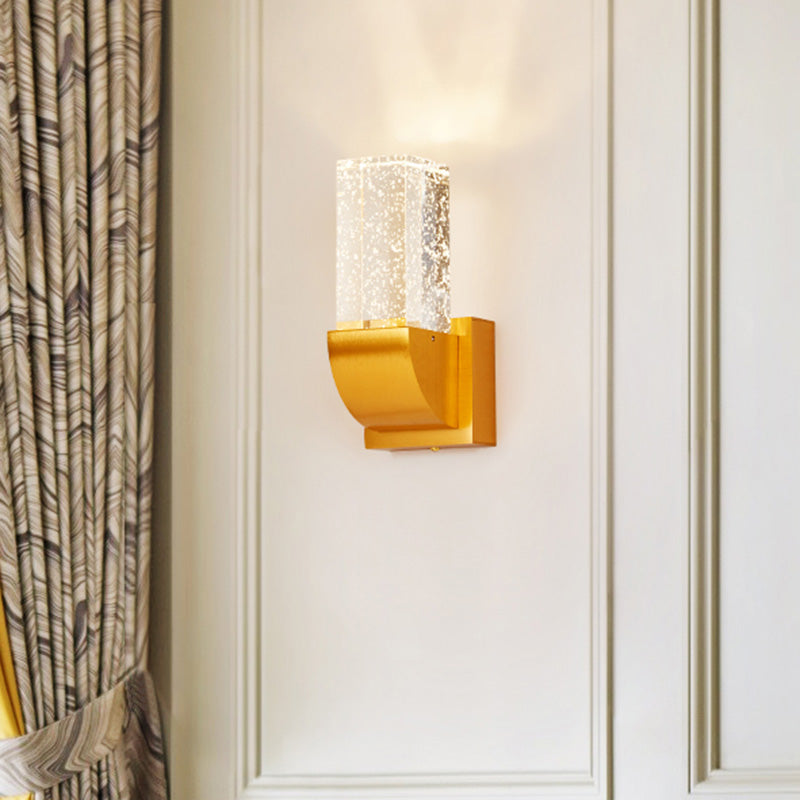 Bubble Crystal Brown/Gold Wall Lighting Rectangular LED Traditional Wall Sconce Light for Bedroom Gold Clearhalo 'Wall Lamps & Sconces' 'Wall Lights' Lighting' 328926