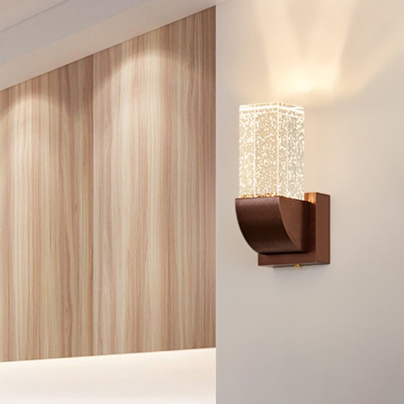 Bubble Crystal Brown/Gold Wall Lighting Rectangular LED Traditional Wall Sconce Light for Bedroom Brown Clearhalo 'Wall Lamps & Sconces' 'Wall Lights' Lighting' 328931