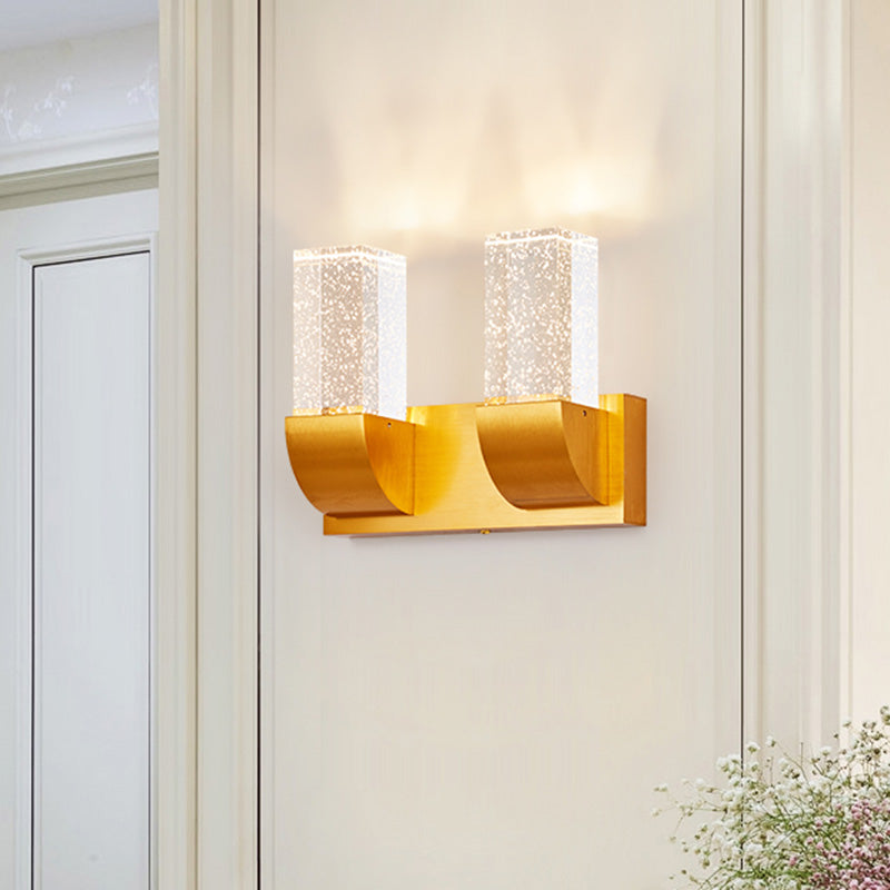 Minimalism Rectangular Wall Mount Lamp 2/3 Bulbs Bubble Crystal LED Wall Sconce Light in Gold 2.0 Gold Clearhalo 'Wall Lamps & Sconces' 'Wall Lights' Lighting' 328947