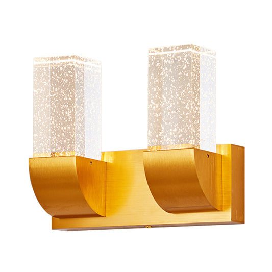 Minimalism Rectangular Wall Mount Lamp 2/3 Bulbs Bubble Crystal LED Wall Sconce Light in Gold Clearhalo 'Wall Lamps & Sconces' 'Wall Lights' Lighting' 328949