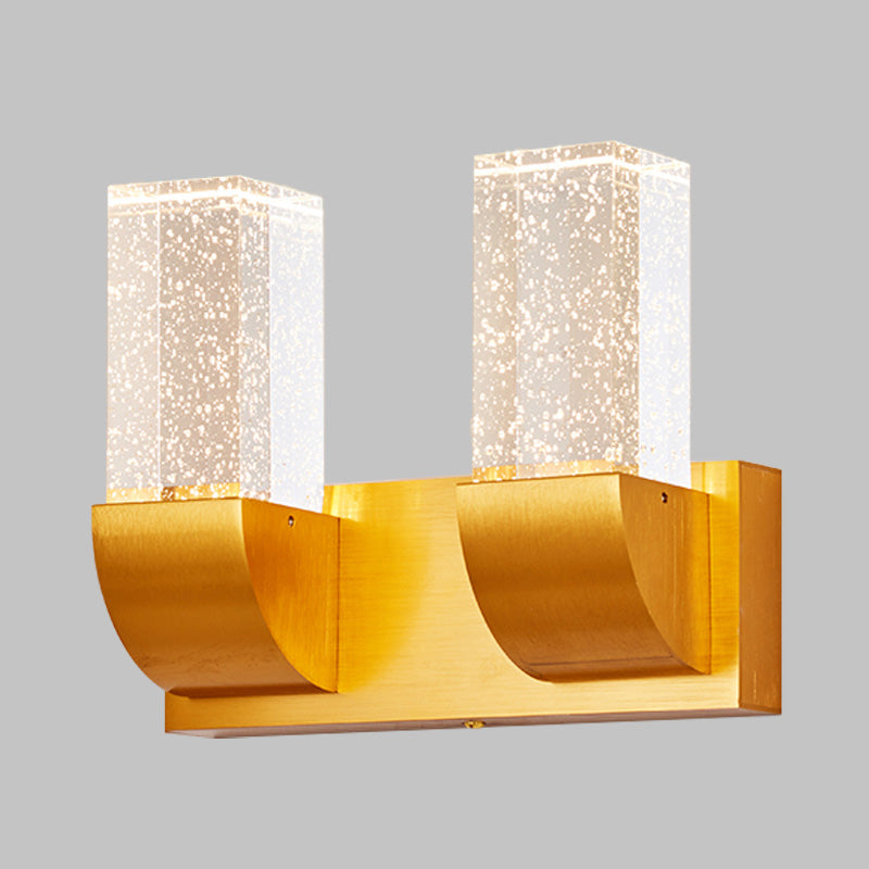 Minimalism Rectangular Wall Mount Lamp 2/3 Bulbs Bubble Crystal LED Wall Sconce Light in Gold Clearhalo 'Wall Lamps & Sconces' 'Wall Lights' Lighting' 328950