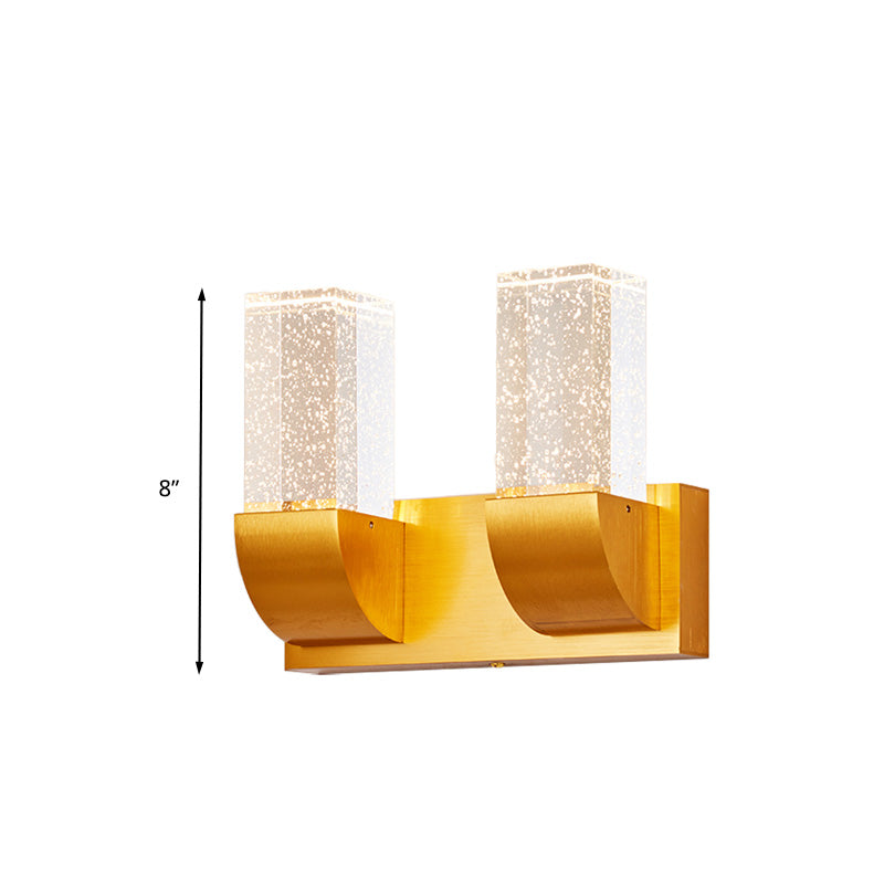 Minimalism Rectangular Wall Mount Lamp 2/3 Bulbs Bubble Crystal LED Wall Sconce Light in Gold Clearhalo 'Wall Lamps & Sconces' 'Wall Lights' Lighting' 328951