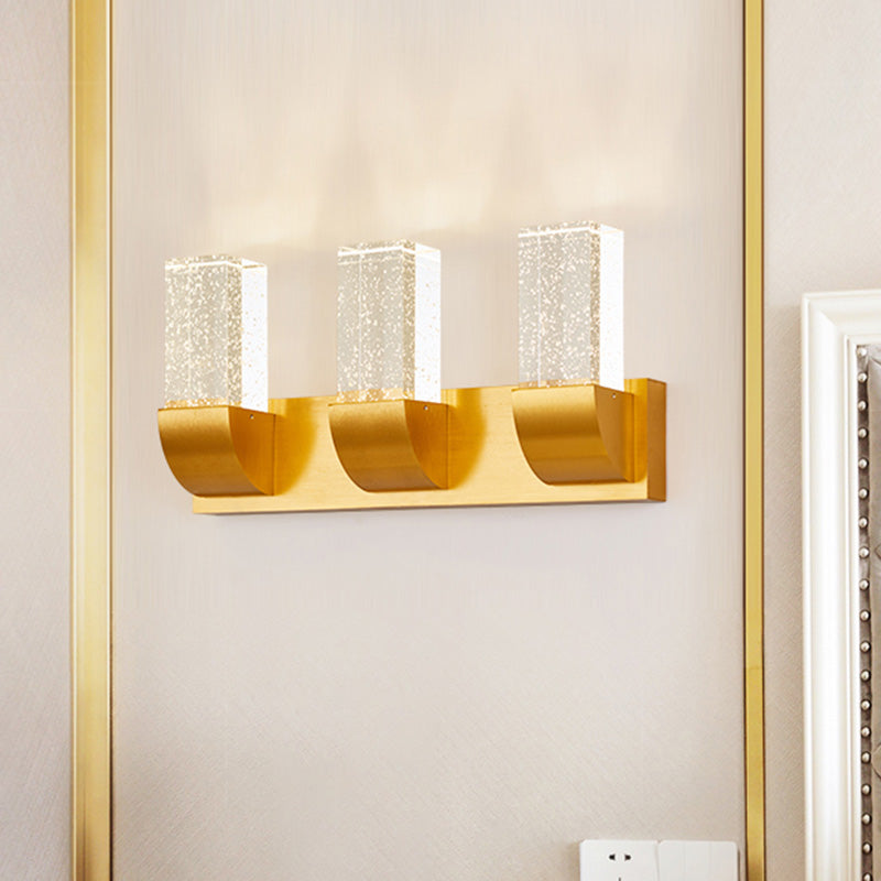 Minimalism Rectangular Wall Mount Lamp 2/3 Bulbs Bubble Crystal LED Wall Sconce Light in Gold 3.0 Gold Clearhalo 'Wall Lamps & Sconces' 'Wall Lights' Lighting' 328952