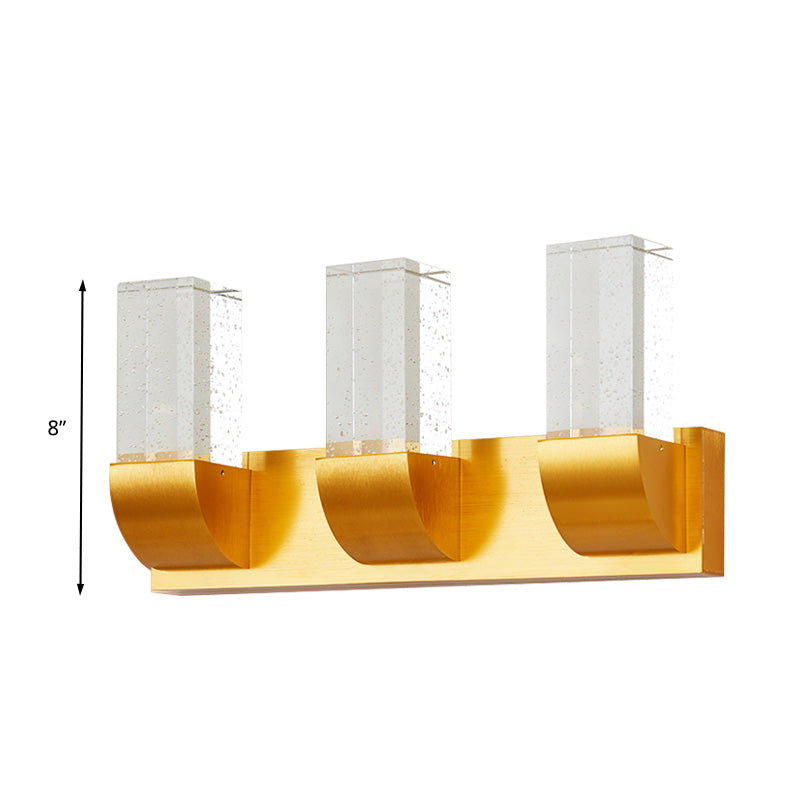 Minimalism Rectangular Wall Mount Lamp 2/3 Bulbs Bubble Crystal LED Wall Sconce Light in Gold Clearhalo 'Wall Lamps & Sconces' 'Wall Lights' Lighting' 328954