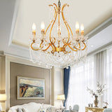 Rustic Candle-Style Chandelier 5 Lights Crystal Suspension Lamp in Gold for Living Room Clearhalo 'Ceiling Lights' 'Chandeliers' Lighting' options 328957