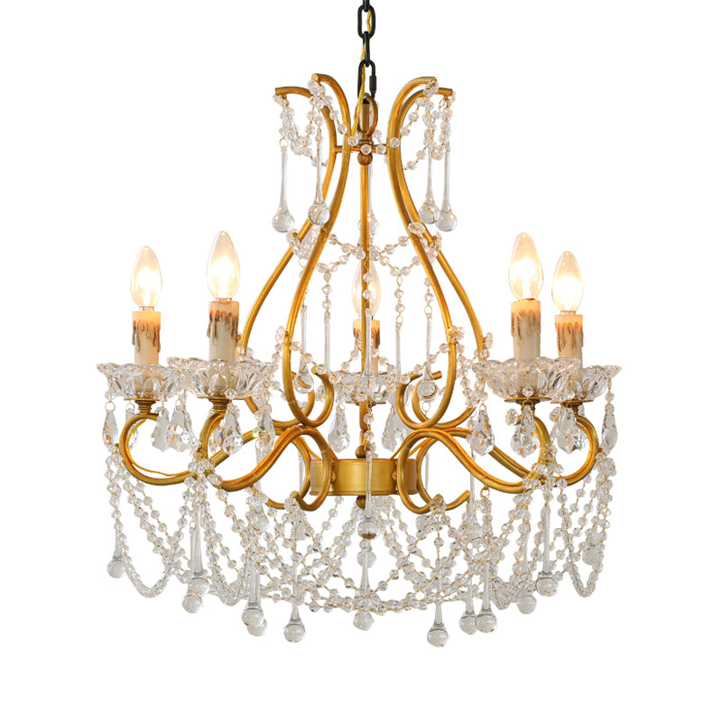 Rustic Candle-Style Chandelier 5 Lights Crystal Suspension Lamp in Gold for Living Room Clearhalo 'Ceiling Lights' 'Chandeliers' Lighting' options 328958