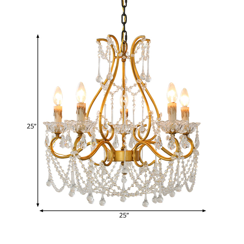 Rustic Candle-Style Chandelier 5 Lights Crystal Suspension Lamp in Gold for Living Room Clearhalo 'Ceiling Lights' 'Chandeliers' Lighting' options 328959