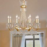 8 Lights Swooping Arm Chandelier Light Countryside Gold Crystal Ceiling Pendant for Bedroom Clearhalo 'Ceiling Lights' 'Chandeliers' Lighting' options 328961