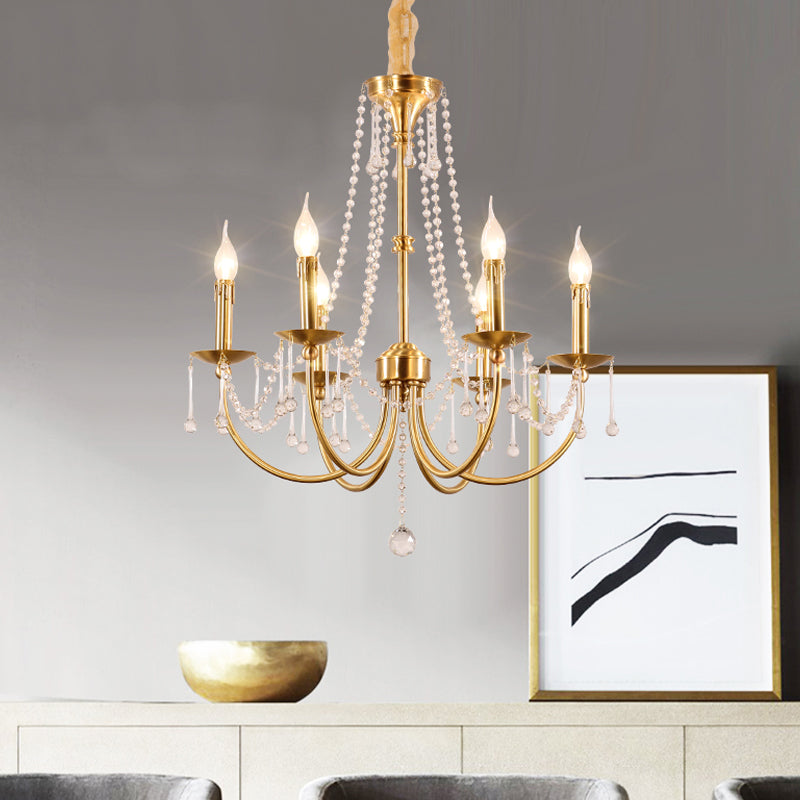 6 Lights Chandelier Lighting Traditional Curvy Arm Crystal Ceiling Pendant Light in Gold Clearhalo 'Ceiling Lights' 'Chandeliers' Lighting' options 328965