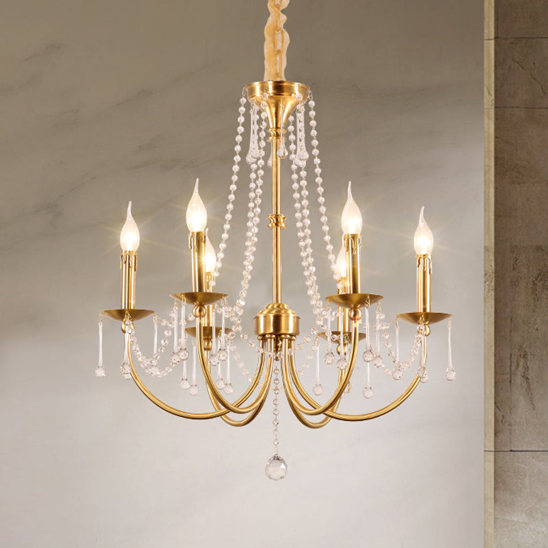 6 Lights Chandelier Lighting Traditional Curvy Arm Crystal Ceiling Pendant Light in Gold Clearhalo 'Ceiling Lights' 'Chandeliers' Lighting' options 328966