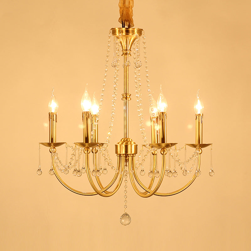 6 Lights Chandelier Lighting Traditional Curvy Arm Crystal Ceiling Pendant Light in Gold Clearhalo 'Ceiling Lights' 'Chandeliers' Lighting' options 328967