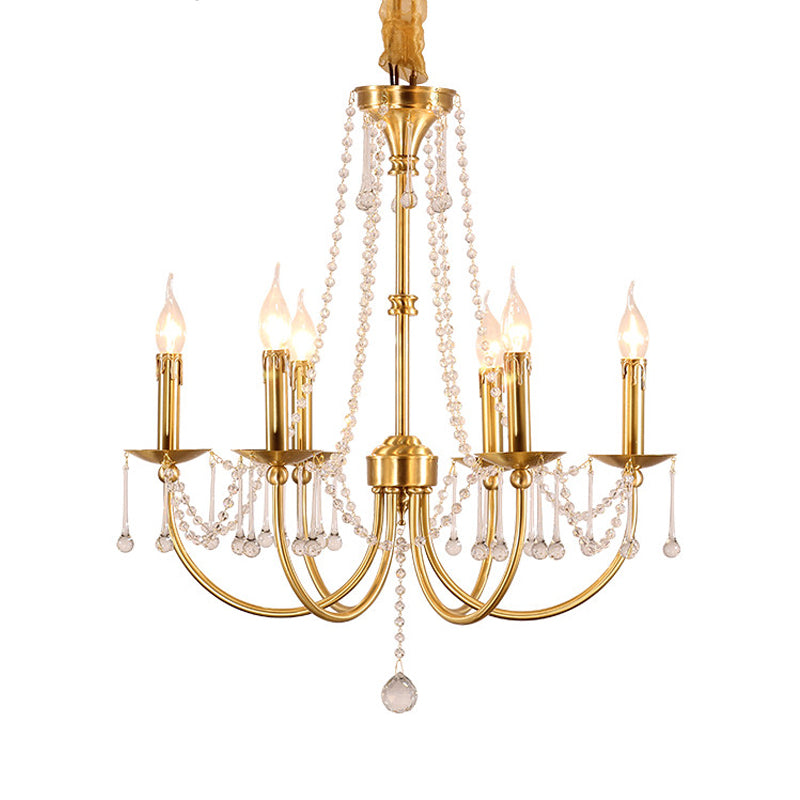 6 Lights Chandelier Lighting Traditional Curvy Arm Crystal Ceiling Pendant Light in Gold Clearhalo 'Ceiling Lights' 'Chandeliers' Lighting' options 328968