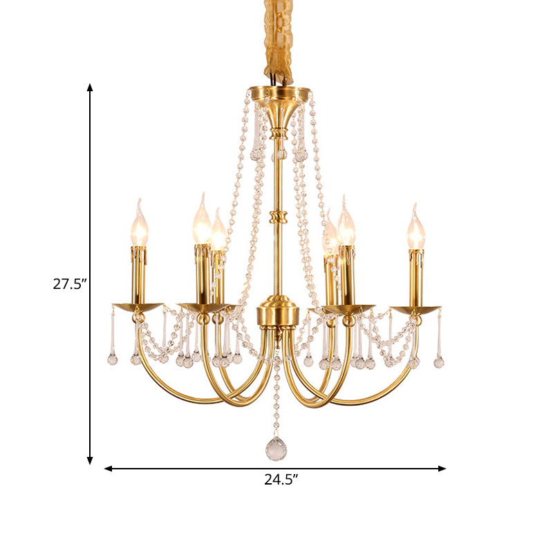 6 Lights Chandelier Lighting Traditional Curvy Arm Crystal Ceiling Pendant Light in Gold Clearhalo 'Ceiling Lights' 'Chandeliers' Lighting' options 328969