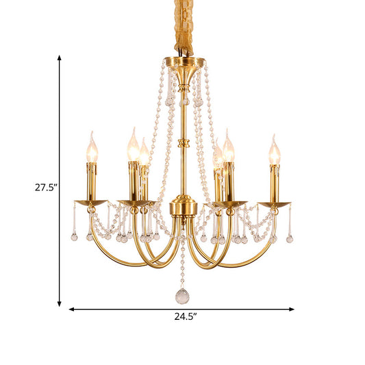 6 Lights Chandelier Lighting Traditional Curvy Arm Crystal Ceiling Pendant Light in Gold Clearhalo 'Ceiling Lights' 'Chandeliers' Lighting' options 328969