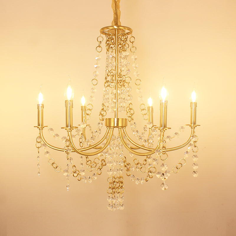 6 Lights Crystal Chandelier Lighting Fixture Minimalism Gold Candelabra Bedroom Ceiling Lamp Gold Clearhalo 'Ceiling Lights' 'Chandeliers' Lighting' options 328970_73f1bbf9-7a46-4b7e-86c5-32bf0c600cbf