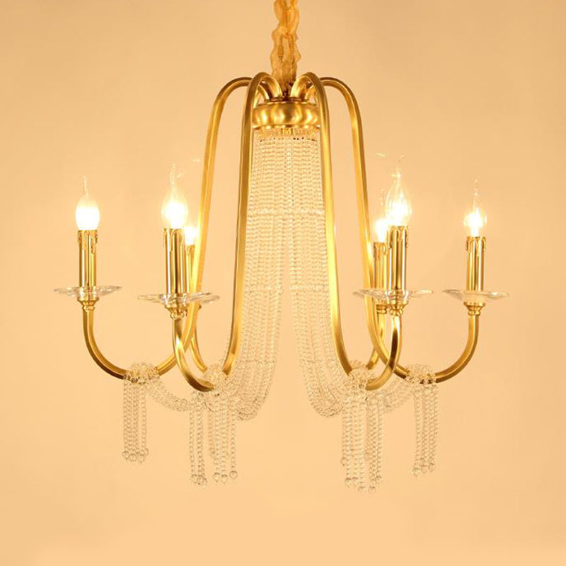 Gold 6 Lights Pendant Chandelier Lodge Crystal Curvy Ceiling Suspension Lamp for Bedroom Clearhalo 'Ceiling Lights' 'Chandeliers' Lighting' options 328977