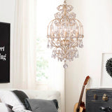 Crystal Gold Chandelier Candle 5 Lights Countryside Suspension Lighting Fixture for Bedroom Clearhalo 'Ceiling Lights' 'Chandeliers' Lighting' options 328985