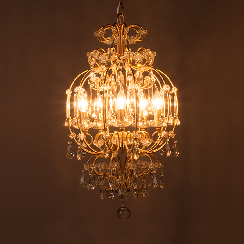 Crystal Gold Chandelier Candle 5 Lights Countryside Suspension Lighting Fixture for Bedroom Clearhalo 'Ceiling Lights' 'Chandeliers' Lighting' options 328987