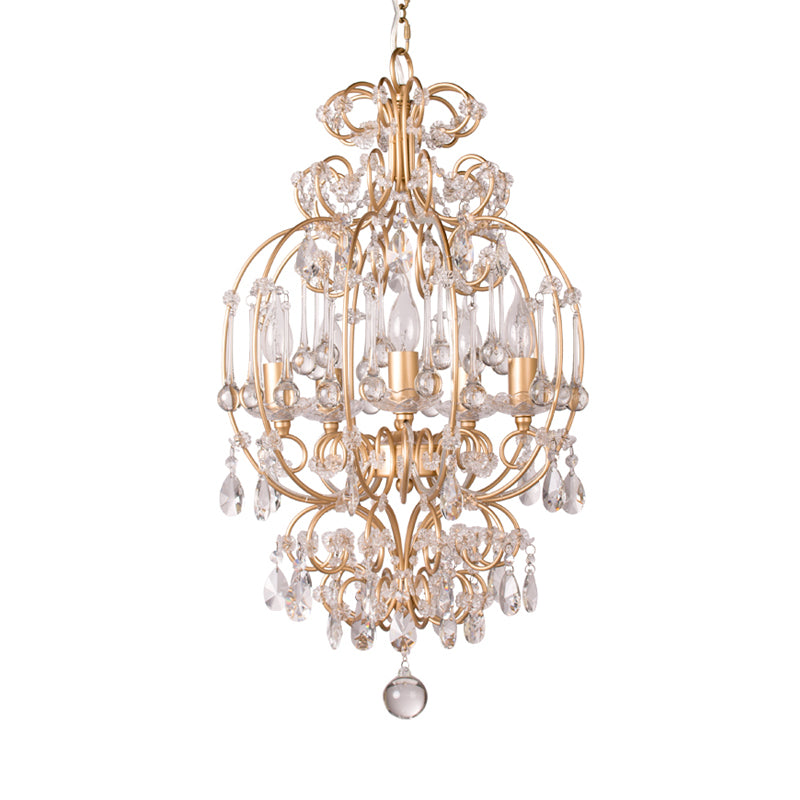 Crystal Gold Chandelier Candle 5 Lights Countryside Suspension Lighting Fixture for Bedroom Clearhalo 'Ceiling Lights' 'Chandeliers' Lighting' options 328988