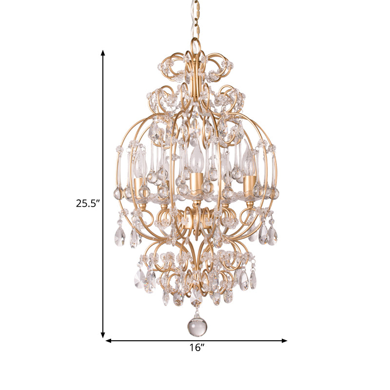 Crystal Gold Chandelier Candle 5 Lights Countryside Suspension Lighting Fixture for Bedroom Clearhalo 'Ceiling Lights' 'Chandeliers' Lighting' options 328989