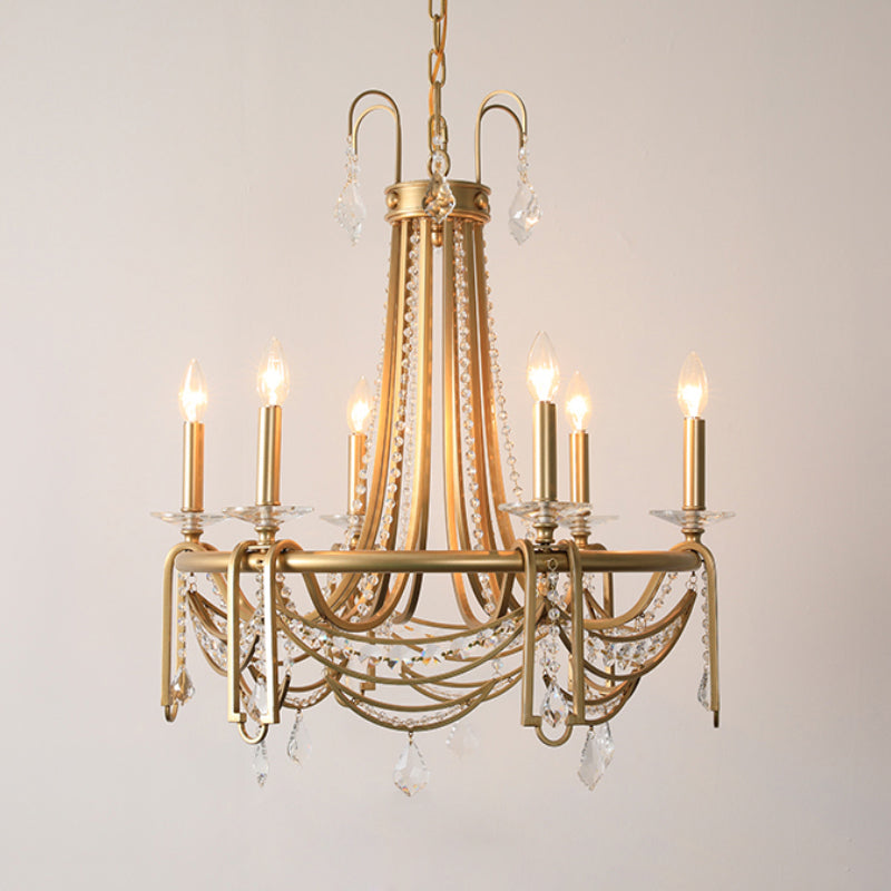 Rustic Candelabra Chandelier Light 6 Lights Crystal Hanging Pendant in Gold for Living Room Gold Clearhalo 'Ceiling Lights' 'Chandeliers' Lighting' options 328995_d2d6e6e7-92fd-4f67-a963-d4afae85c1d3