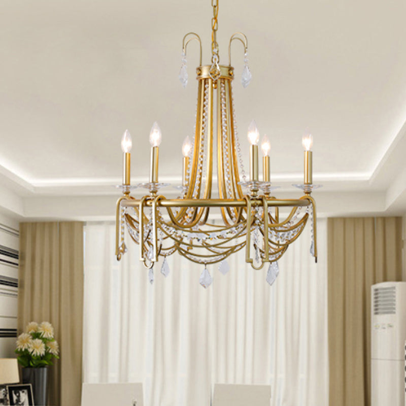Rustic Candelabra Chandelier Light 6 Lights Crystal Hanging Pendant in Gold for Living Room Clearhalo 'Ceiling Lights' 'Chandeliers' Lighting' options 328996