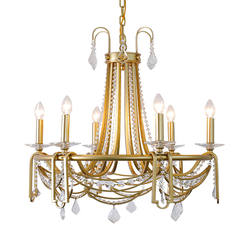 Rustic Candelabra Chandelier Light 6 Lights Crystal Hanging Pendant in Gold for Living Room Clearhalo 'Ceiling Lights' 'Chandeliers' Lighting' options 328998