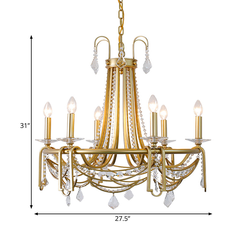 Rustic Candelabra Chandelier Light 6 Lights Crystal Hanging Pendant in Gold for Living Room Clearhalo 'Ceiling Lights' 'Chandeliers' Lighting' options 328999
