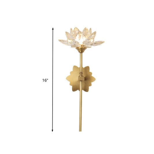 1 Light Lotus Wall Sconce Lighting Traditional Gold Clear Crystal LED Wall Light Fixture for Bedroom, 16"/23.5" H Clearhalo 'Wall Lamps & Sconces' 'Wall Lights' Lighting' 329028