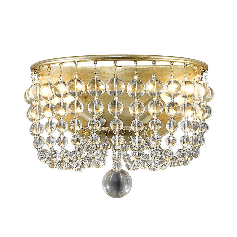 2 Lights Crystal Wall Sconce Traditionalist Gold Bead Living Room Wall Mounted Light Clearhalo 'Wall Lamps & Sconces' 'Wall Lights' Lighting' 329038